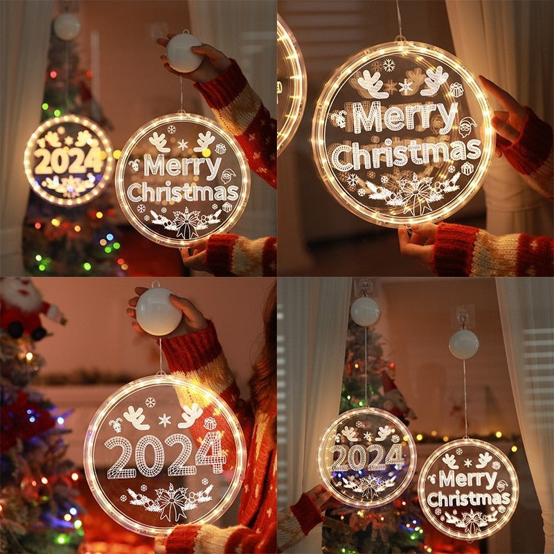 Merry Christmas Happy New Year LED Window Ornament