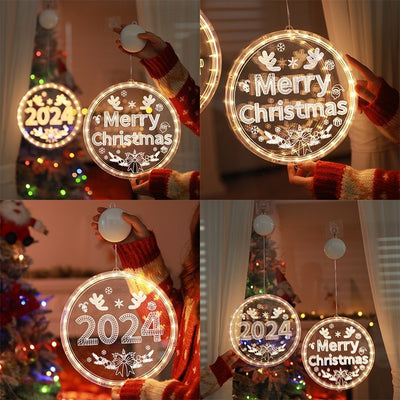 Merry Christmas Happy New Year LED Window Ornament