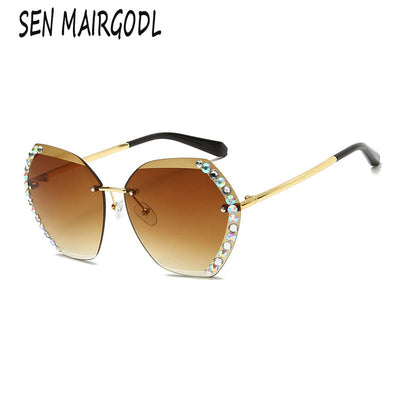 Gafas de sol - Sen Mairgodl Frameless Classic Oval Crystal Gafas de sol UV400 para mujer