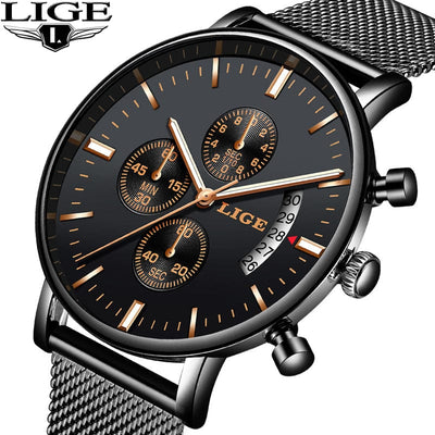 Men's Watch - LIGE Mesh Strap Fashion Watch - GiddyGoatStore