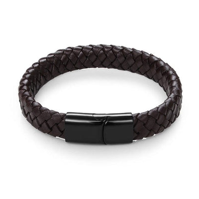 Bracelet -  Braided Leather Bracelet with Stainless Steel Magnetic Clasp