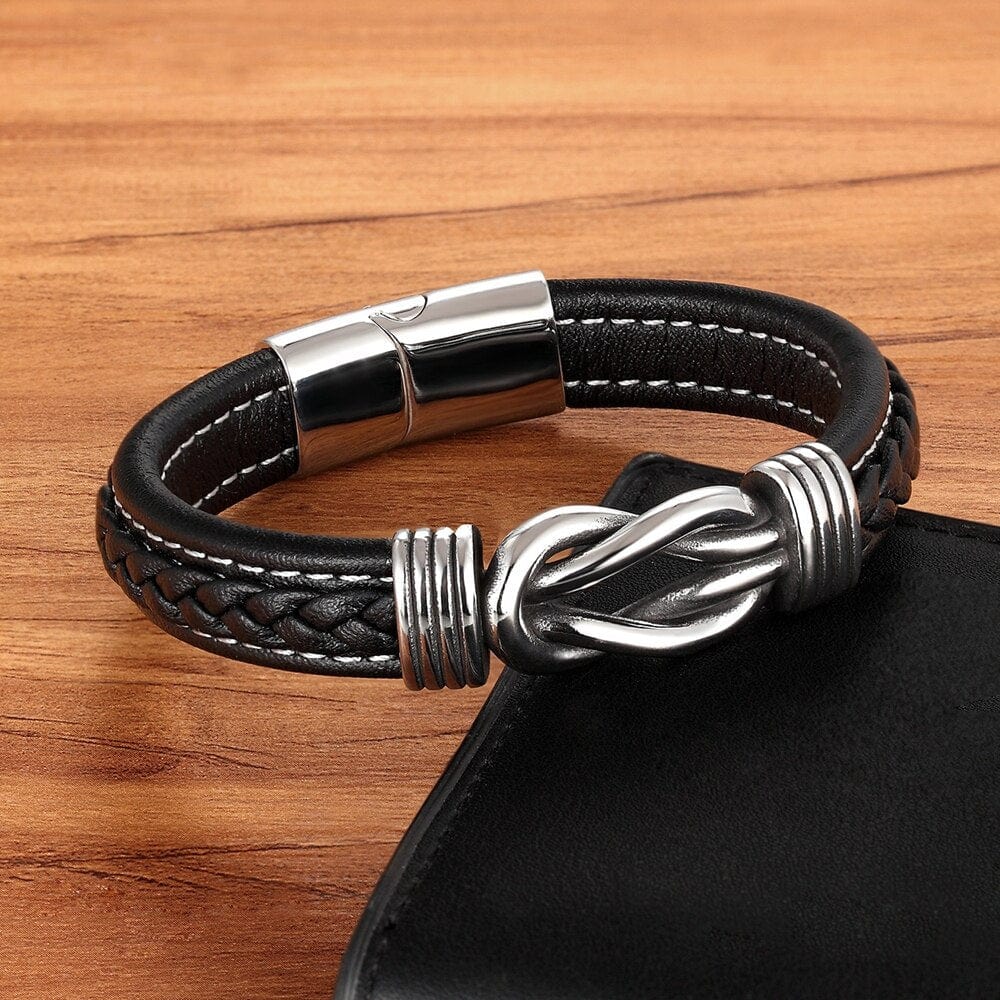 Bracelet - Men's Stainless Steel Combination Leather Bracelet