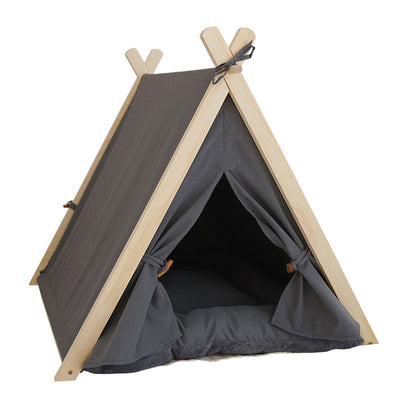 Pet Tent Removable and Washable Canvas Solid Wood Cat Dog Bed