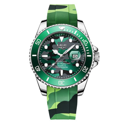 Men's Watch - Lige Quartz Watch With Silicone Camo Strap - GiddyGoatStore