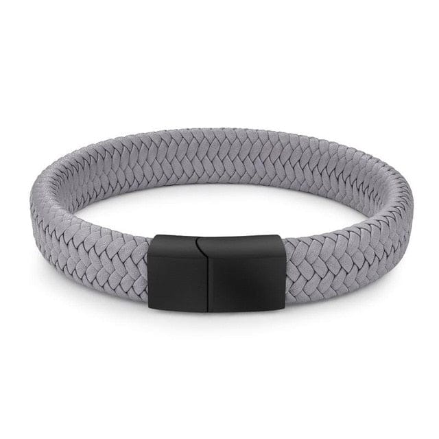 Bracelet -  Braided Leather Bracelet with Stainless Steel Magnetic Clasp