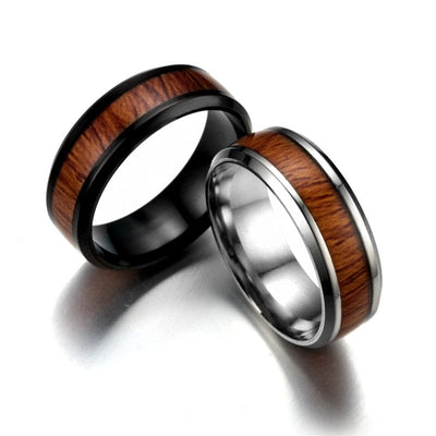Ring - Unisex Vintage Stainless Steel Wood Couples Ring