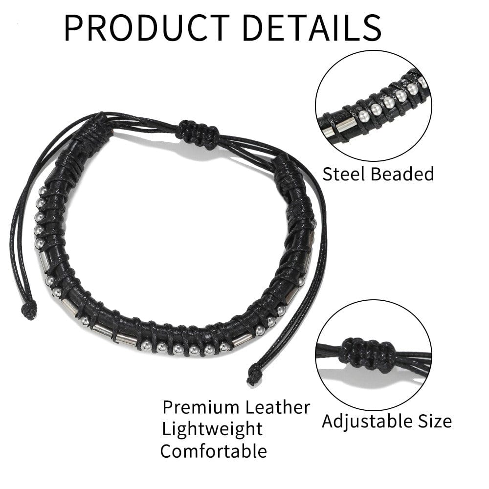 Bracelet - Unisex Morse Code Alphanumeric Leather Stainless Steel Cancer Bracelet