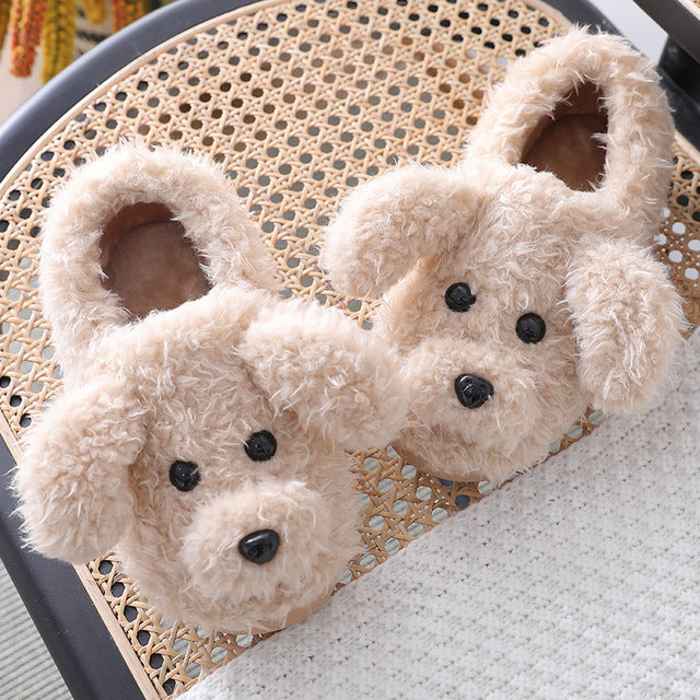 Slippers - Woman's Warm Soft Plush Dog Slippers