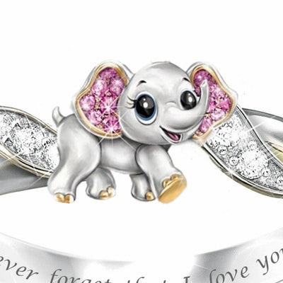 Ring - Women's Never Forget I Love You Crystal Zircon Pink Elephant Ring