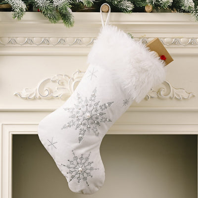 Christmas Stocking Plush Pearl Snowflake Xmas Socks