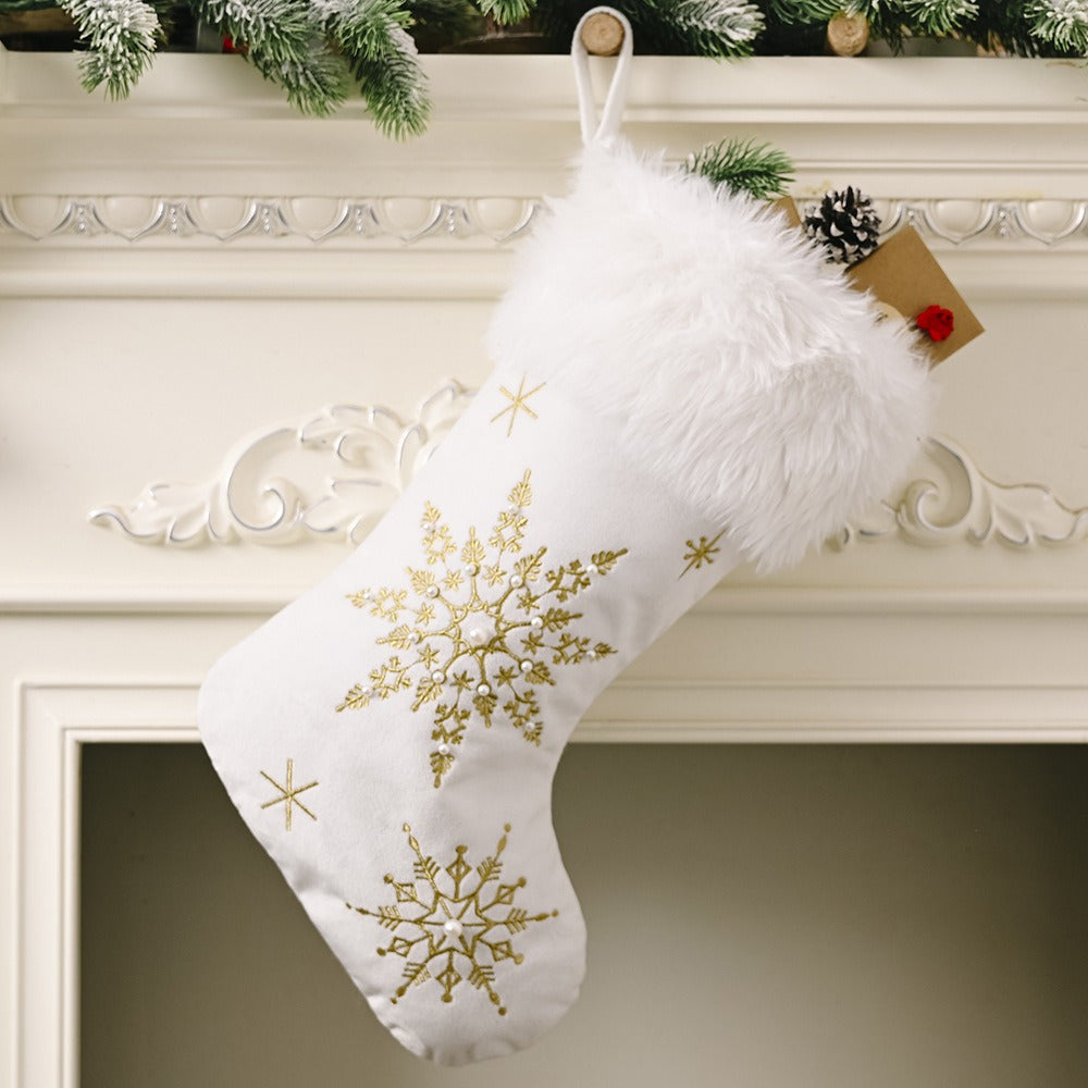 Christmas Stocking Plush Pearl Snowflake Xmas Socks