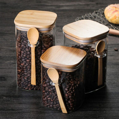 Glass Coffee Bean Container With Spoon