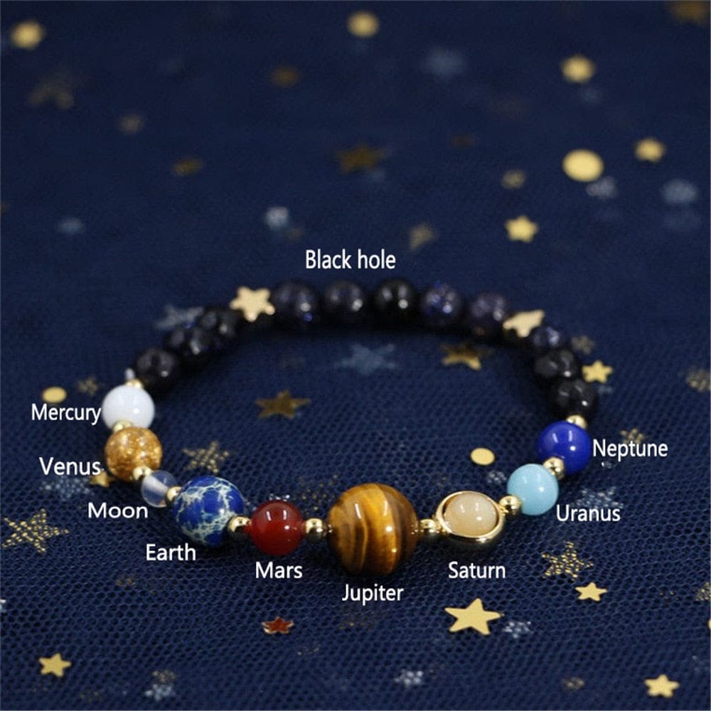 Pulsera - Pulsera Unisex con Cuentas de Piedra Natural de la Estrella Guardiana del Sistema Solar de la Galaxia del Universo Ocho Planetas 