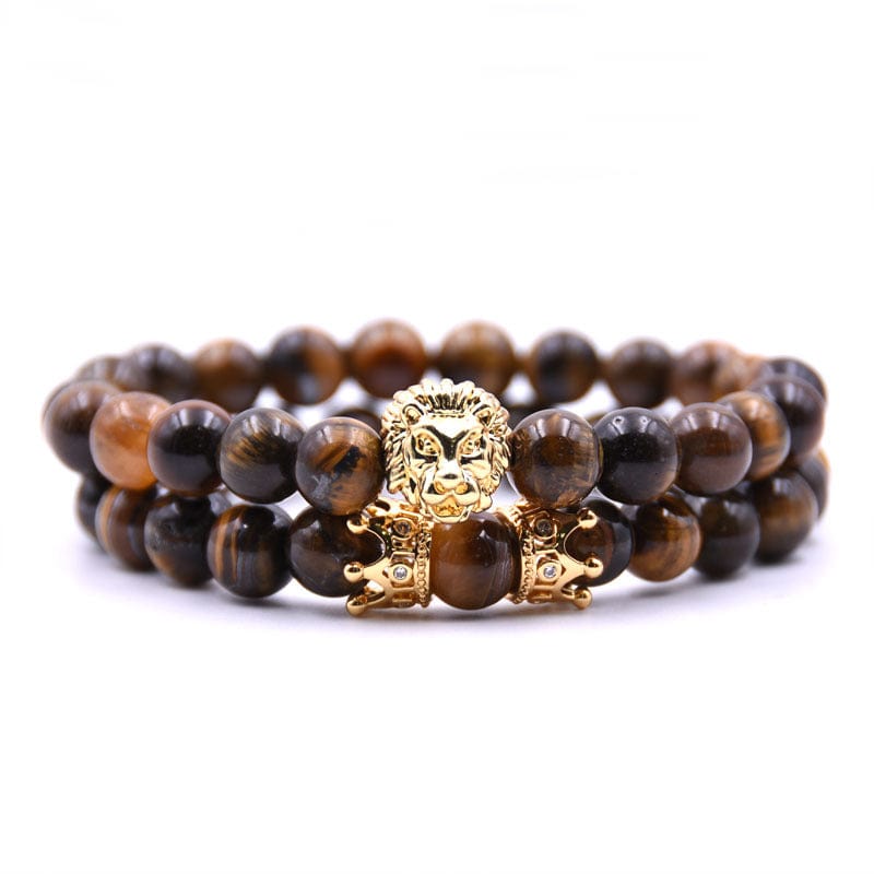 Bracelet - Men's King Lion Crown Natural Stone Bead Bracelet