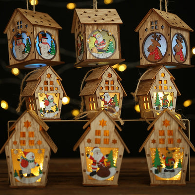LED Wood House Christmas Tree Ornament