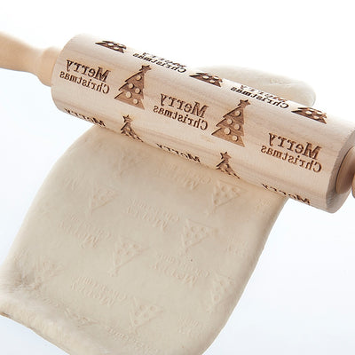 Christmas Deer Tree Snow Star Wood Rolling Pin