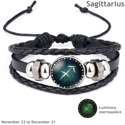 Bracelet - 12 Constellations Beaded Leather Unisex Bracelet (Green)