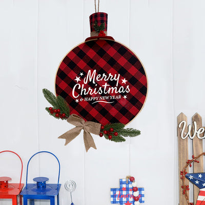 Christmas Decoration  Home Door Hanging  Plaid Bamboo Wreath