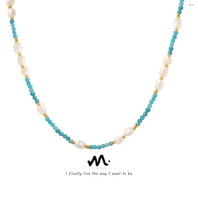 Collar - Collar de viajero de piedra perla azul estilo bohemio para mujer