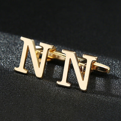 Cufflinks - 26 English Letters Smooth French Gold Cuff Links