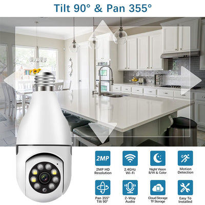 Night Vision Waterproof Auto-Tracking 2.4G/5G WiFi Camera Light Bulb Replacement