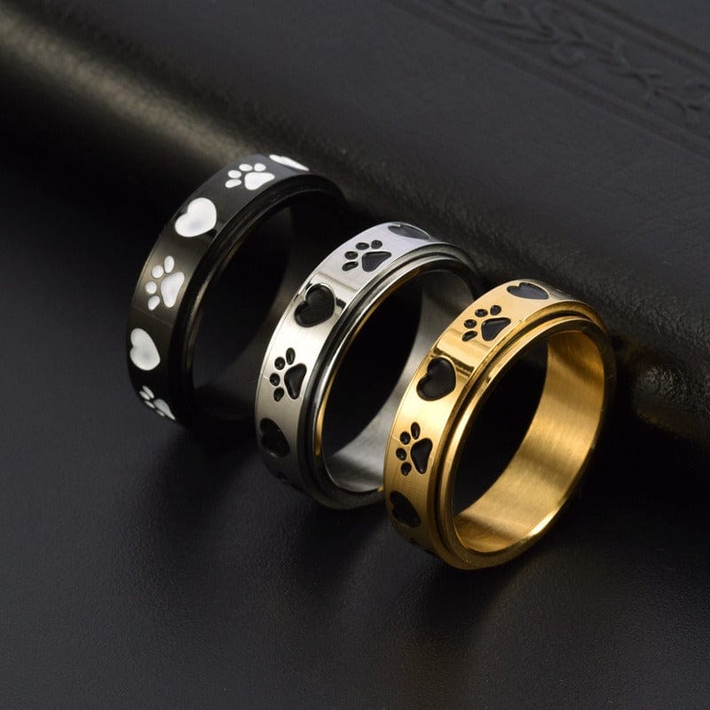 Ring - Women's Love Paw Print Rotatable Stainless Steel Fidget Ring