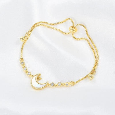 Pulsera - Pulsera ajustable para mujer, pulsera de luna de concha galvanizada de oro real