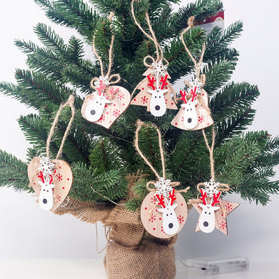 3pcs Cute Wooden Craft Reindeer Elk Snowflake Christmas Ornament