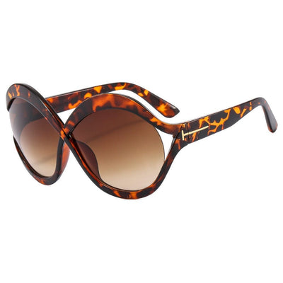 Gafas de sol - Gafas de sol de mujer con montura grande redonda marrón leopardo
