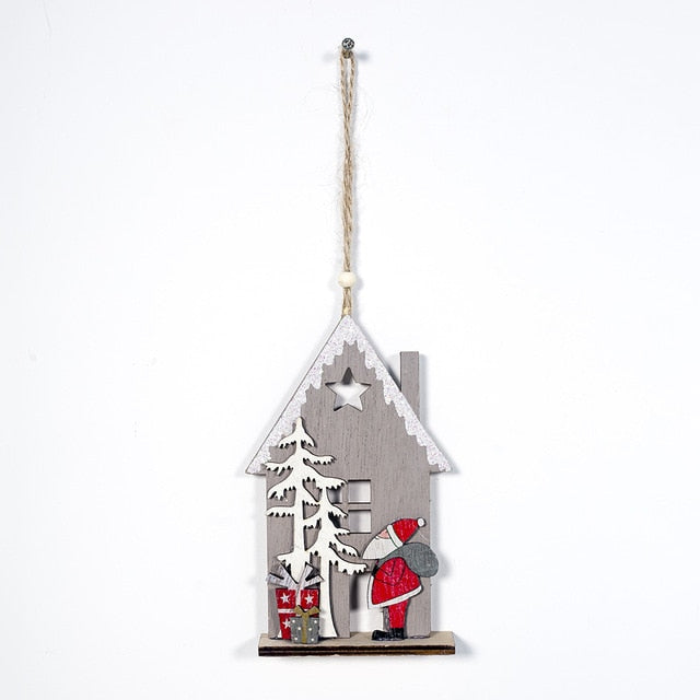 Christmas Colorful Wooden House Xmas Tree Ornament