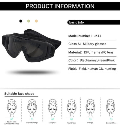 Outdoor Windproof Sports Army Military Tactical UV400 Eyewear Goggles Glasses