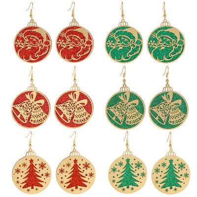 Christmas Round Tree Bells Santa Earrings