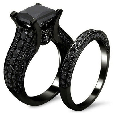 Ring - Black Gold Plated Retro Zircon Couples Ring Set