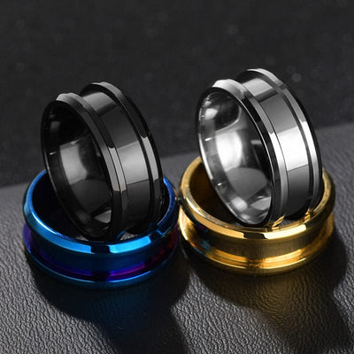 Ring - Unisex Smooth 8mm Titanium Steel Double Bevel Groove Ring