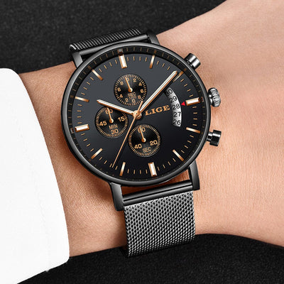 Men's Watch - LIGE Mesh Strap Fashion Watch - GiddyGoatStore
