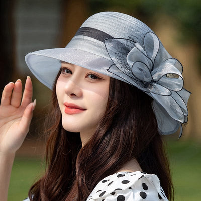 Organza Flower Fashion Wide-Brimmed Sunshade Hat