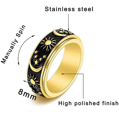Ring - Men's Titanium Steel Star Moon Sun Ring