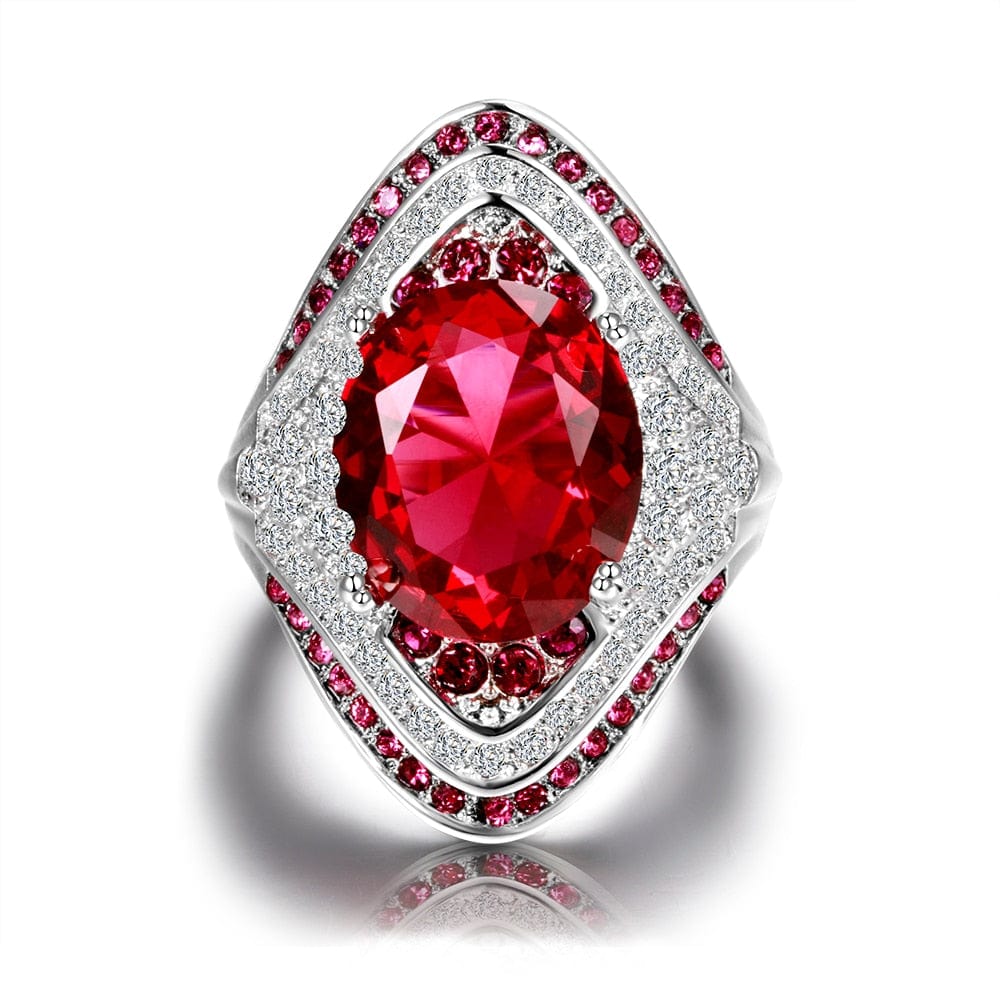 Ring - Women's Vintage 925 Sterling Silver Ruby Stones Crystal Zircon Ring