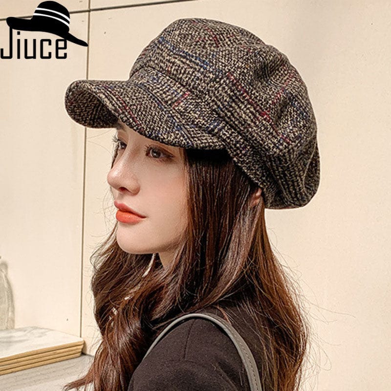Plaid Fashion Thick Wool Women's Casual Beret Hat