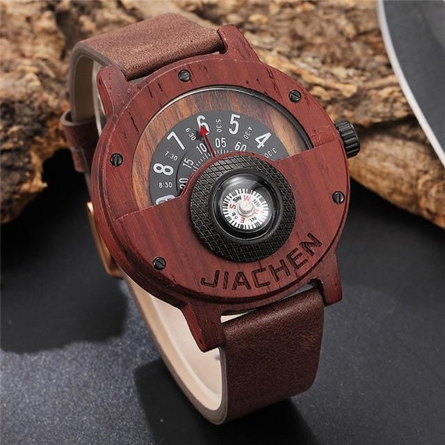 Men's Watch - Unique Compass Turntable Design Wooden Watch - GiddyGoatStore
