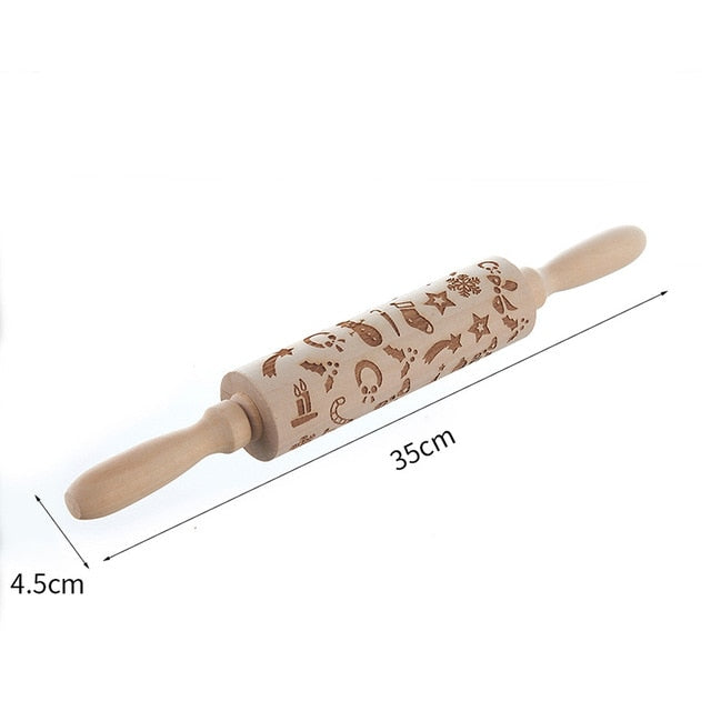 Christmas Deer Tree Snow Star Wood Rolling Pin