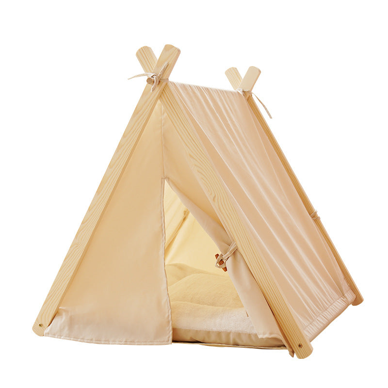 Pet Tent Removable and Washable Canvas Solid Wood Cat Dog Bed