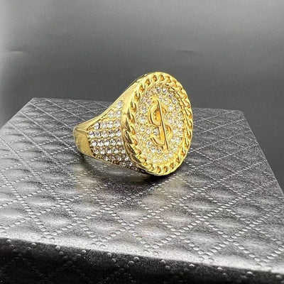 Ring - Men's Titanium Steel Plated Dollar Symbol CZ Diamond Ring