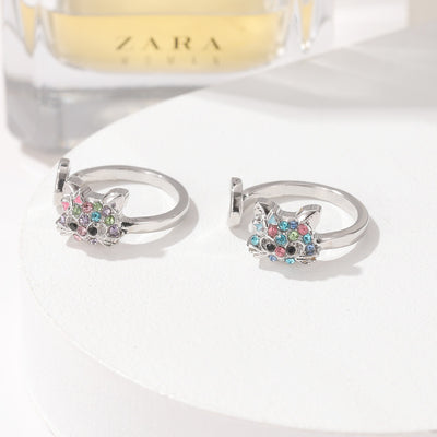 4Pcs CZ Diamond Inlaid Cat Necklace Bracelet Earring Ring Set