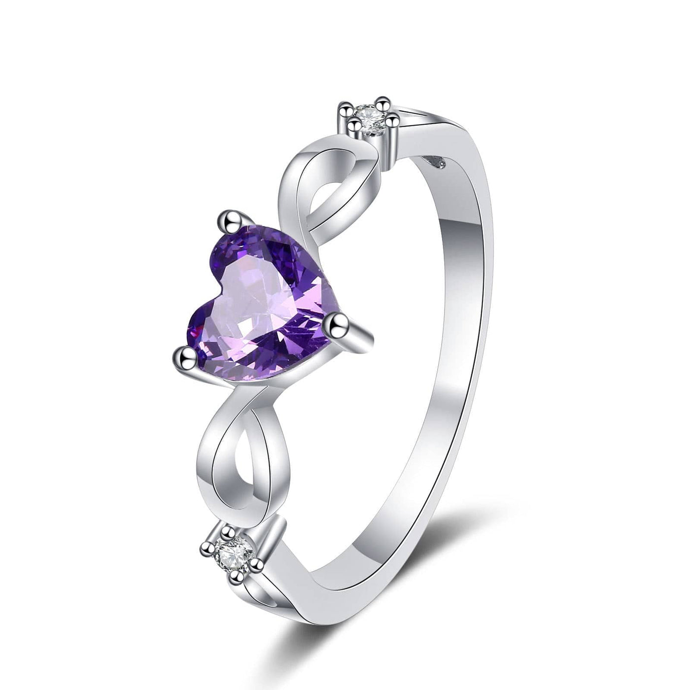 Ring - Women's S925 Sterling Silver Natural Amethyst Heart Gemstone Ring