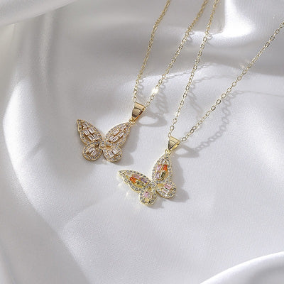 Necklace - Women's Inlaid Zircon Butterfly Necklace