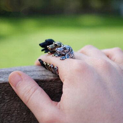 Ring - Women's Bronze/Silver Plated Black Dachshund Rings