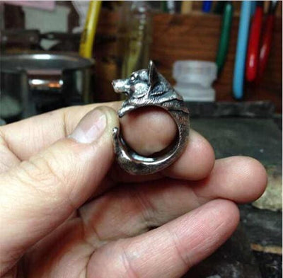 Ring - Women's Vintage Silver Black Bronze Welsh Corgi Ring