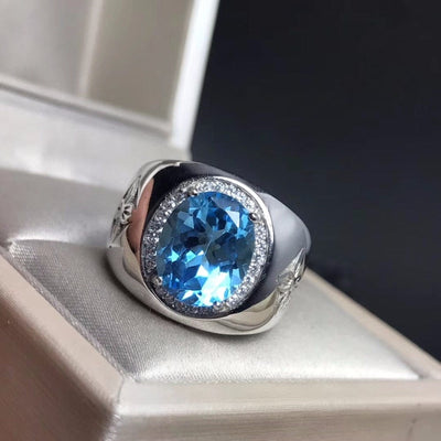 Ring - Men's Royal Blue Topaz 925 Sterling Silver Ring