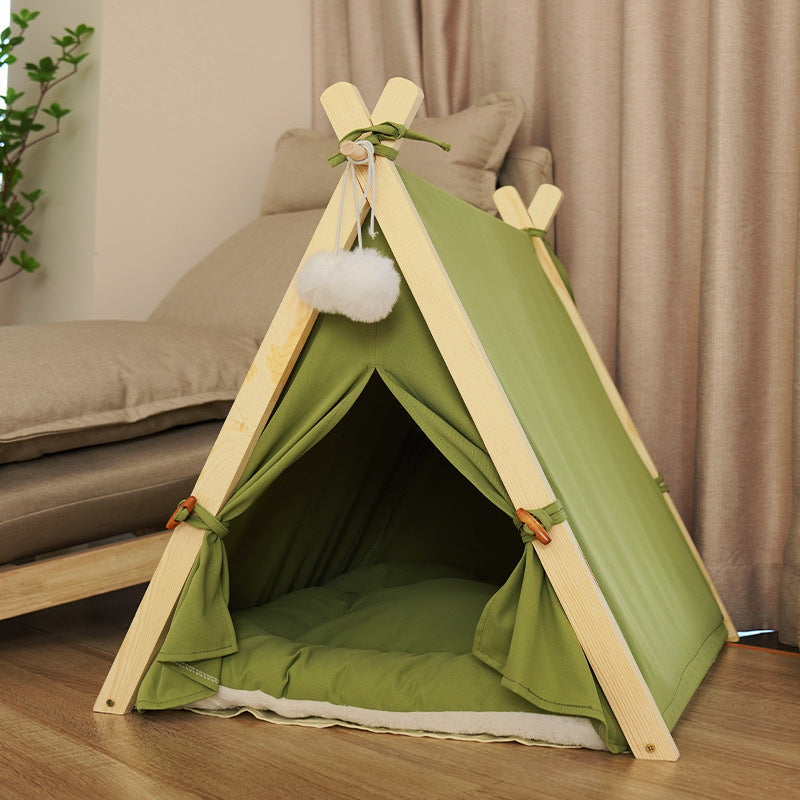 Pet Tent Removable and Washable Canvas Solid Wood Cat Dog Bed